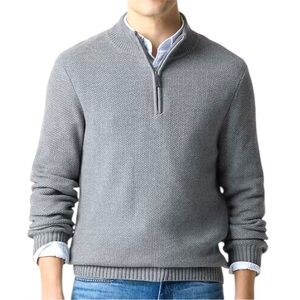 J. Crew Cotton Honeycomb Knit 1/4 Zip Men's Sweater Size XL Gray